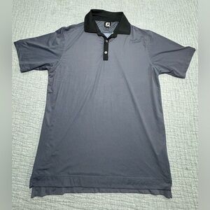 Footjoy Golf Polo Mens Medium Shirt Black Gray Gingham‎ Pincheck Moisture Wick